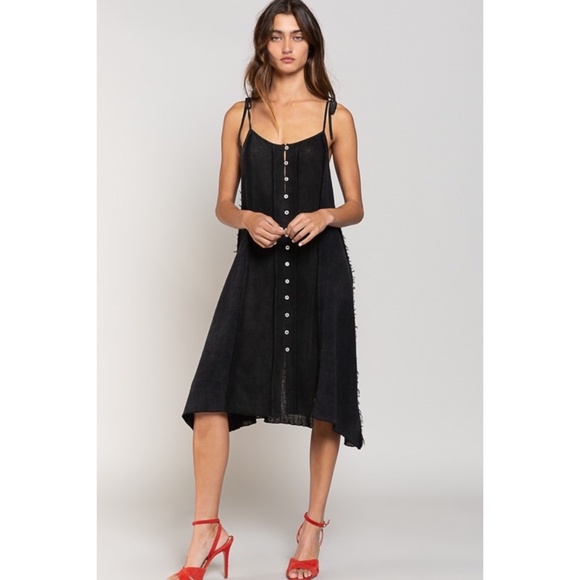 POL Black Cotton Spaghetti Strap Button Down Sundress - Picture 2 of 6